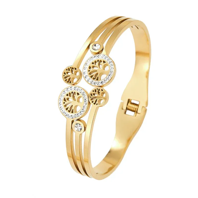 Stainless Steel Bangle Tree Of Life Wristband Two Colors