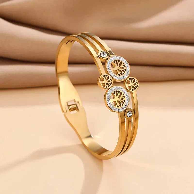 Stainless Steel Bangle Tree Of Life Wristband Two Colors
