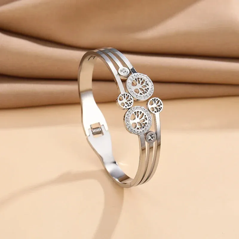 Stainless Steel Bangle Tree Of Life Wristband Two Colors