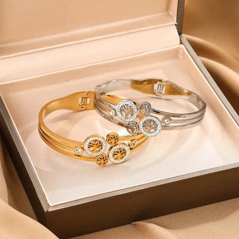 Stainless Steel Bangle Tree Of Life Wristband Two Colors