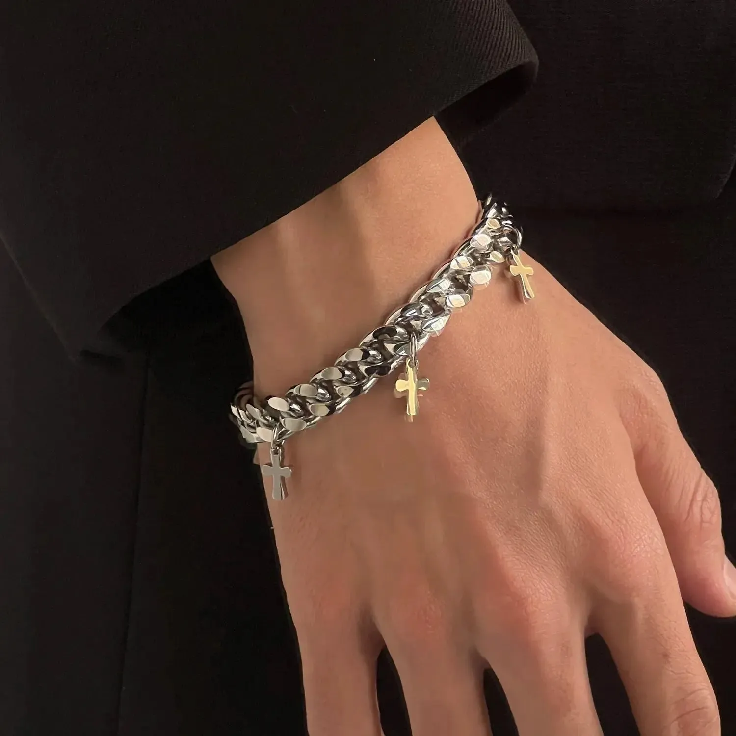 Stainless Steel Cross Cuban Link Bracelet