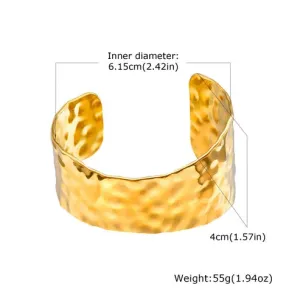 Stainless Steel Flower Cuff Bangle Bracelet, Chunky Gold Plated Wide Open Bangle