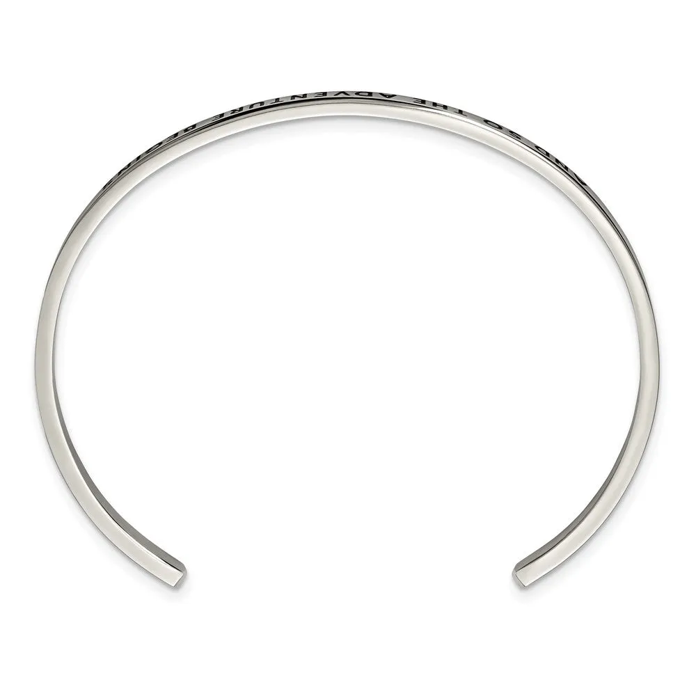 Stainless Steel Polished Enamel/Crystal ADVENTURE BEGINS 3mm Bangle