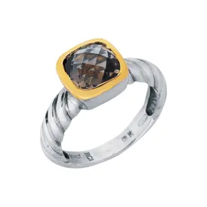 Sterling Silver 18K Gold Rose-Cut Cushion Smokey Topaz Ring (3.5.cts.tw)