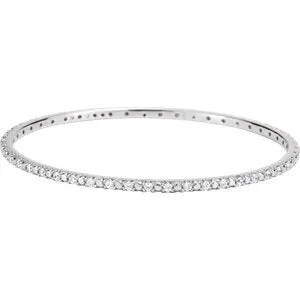 Sterling Silver 2 mm Round Cubic Zirconia Bangle 8" Bracelet