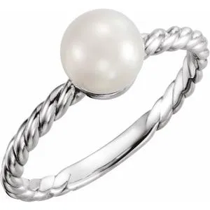 Sterling Silver 5.5-6.0 mm Cultured Freshwater Pearl Ring