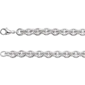 Sterling Silver 9mm Solid Round Cable 8" Bracelet