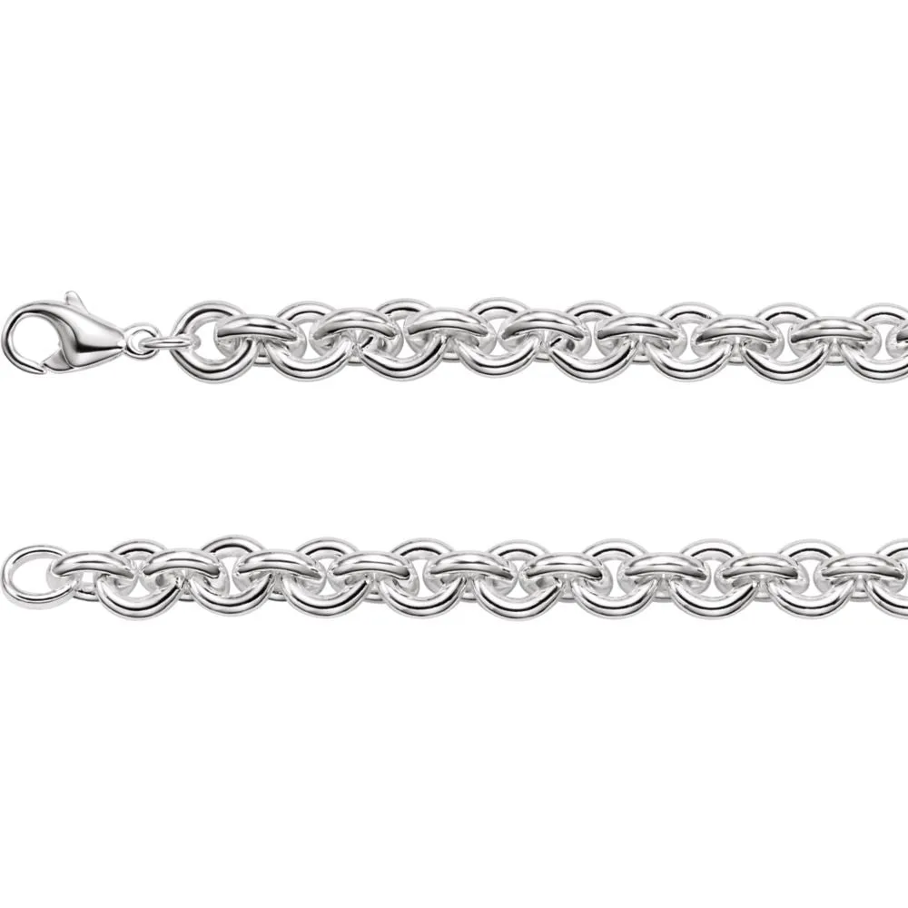 Sterling Silver 9mm Solid Round Cable 8" Bracelet