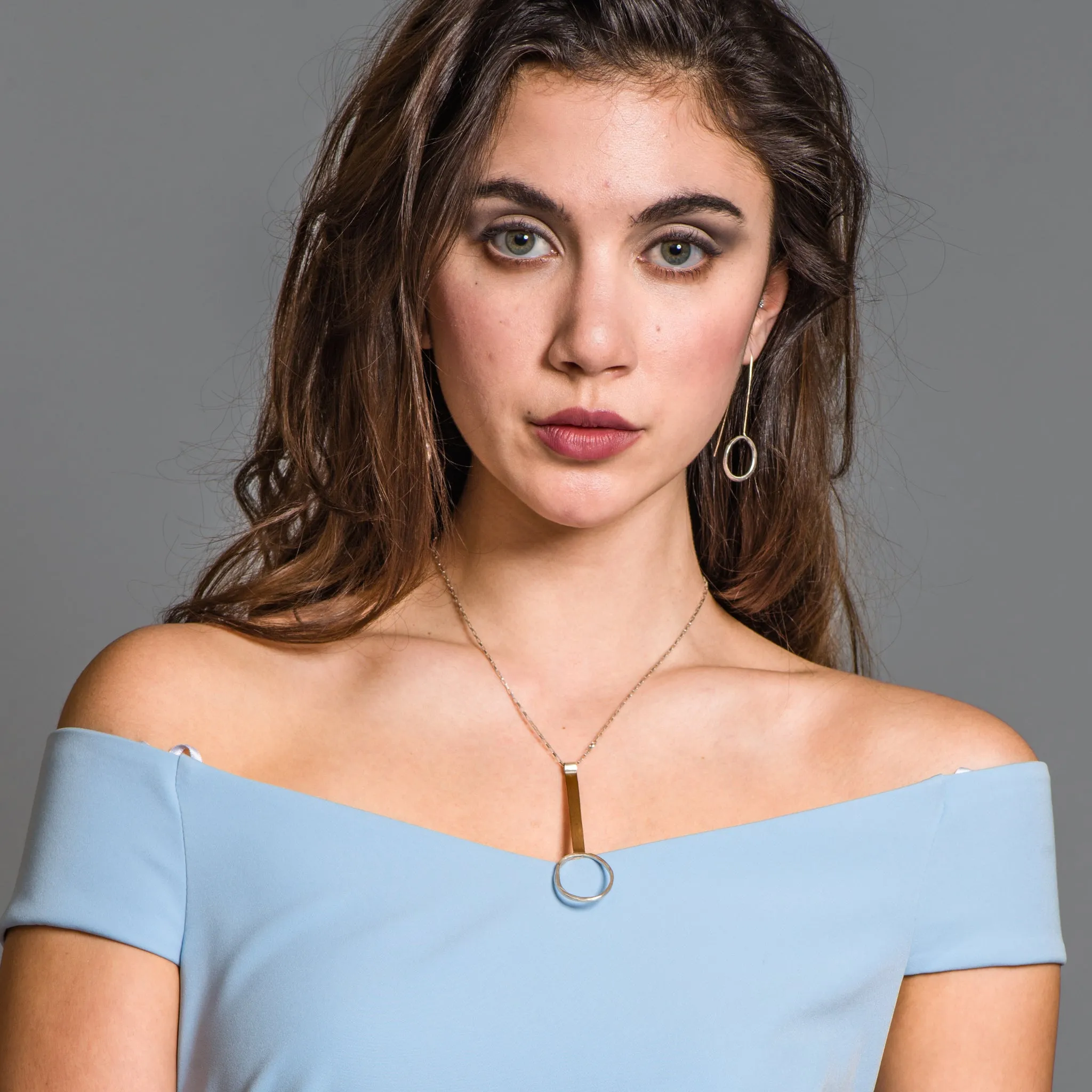 Sterling Silver and Bronze Linear Modern Necklace