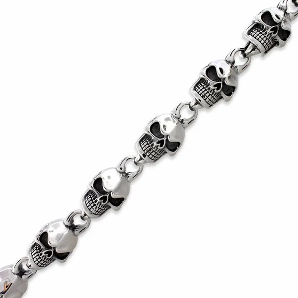 Sterling Silver Angry Skull Link Bracelet