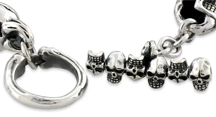 Sterling Silver Angry Skull Link Bracelet