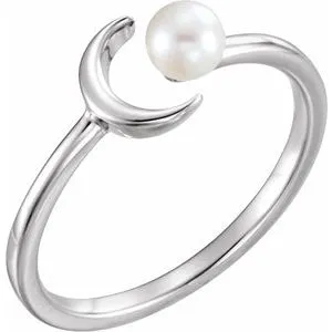 Sterling Silver Cultured Freshwater Pearl Crescent Moon Ring