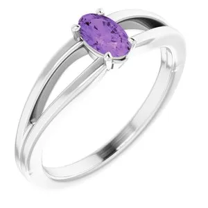 Sterling Silver Imitation Amethyst Solitaire Youth Ring