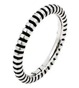 Sterling Silver Plain Silver Striped And Split Design Stackable Ring