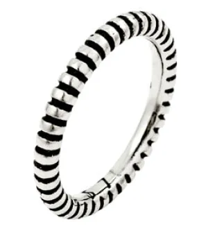 Sterling Silver Plain Silver Striped And Split Design Stackable Ring