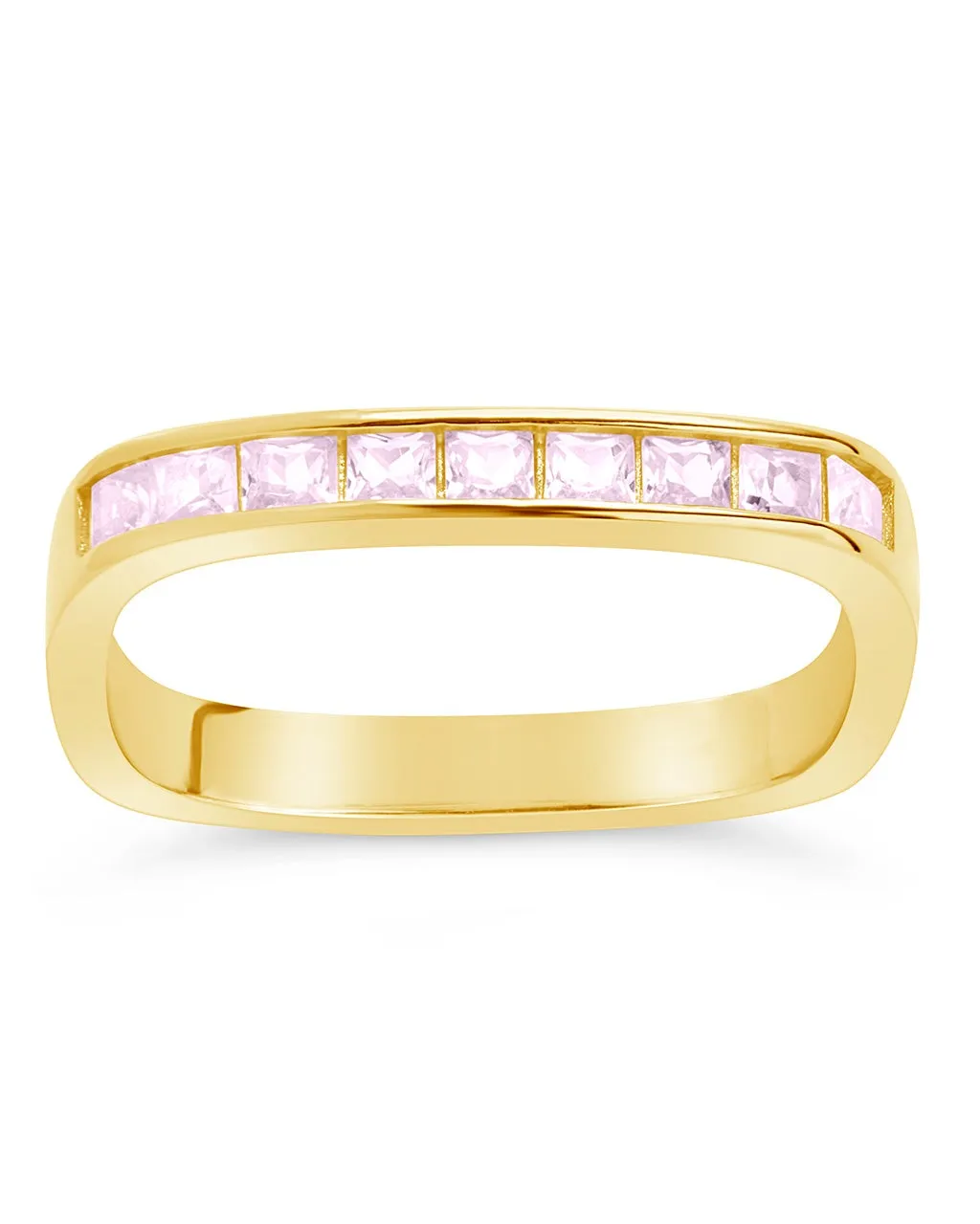 Sterling Silver Rectangular Band Ring with CZ Accent