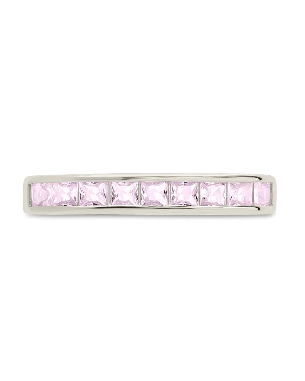 Sterling Silver Rectangular Band Ring with CZ Accent