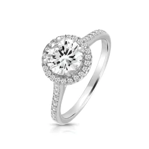 Sterling Silver (Rhodium Plated) Round Cubic Zirconia Halo Claw Set Ring