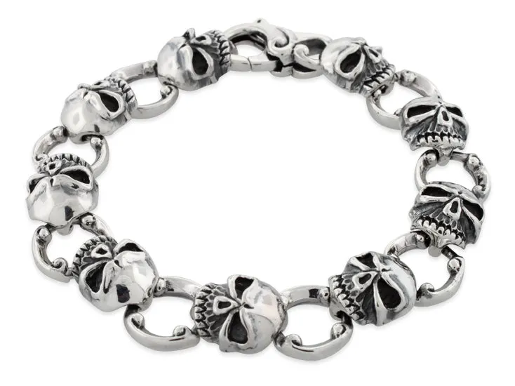 Sterling Silver Skull Link Bracelet