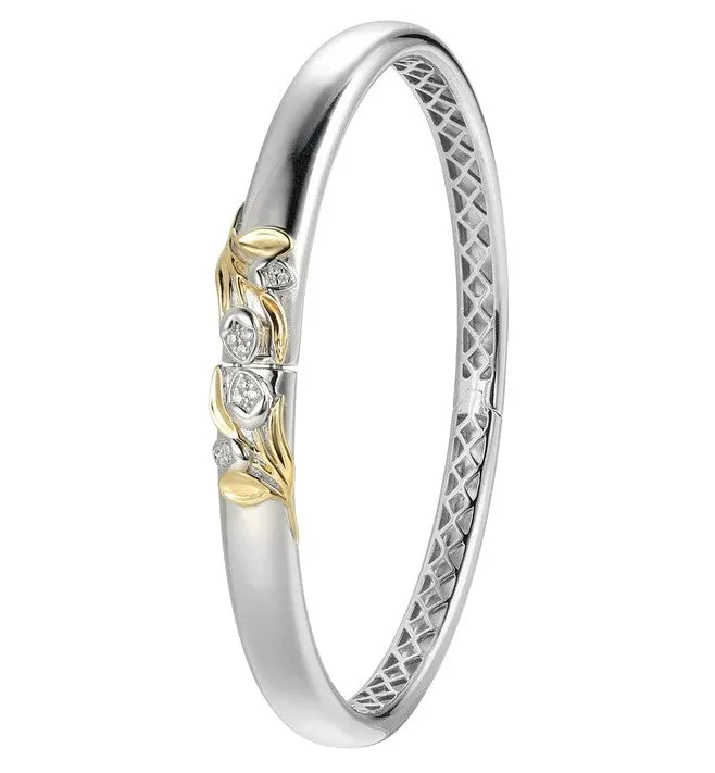Sterling/14K Gold Finish Bangle Bracelet with Cubic Zirconium Size 6.75