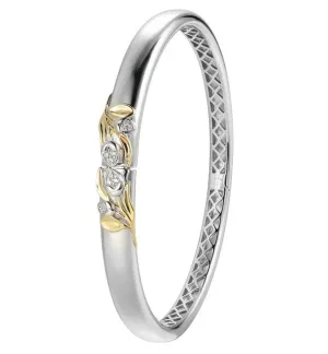 Sterling/14K Gold Finish Bangle Bracelet with Cubic Zirconium Size 6.75