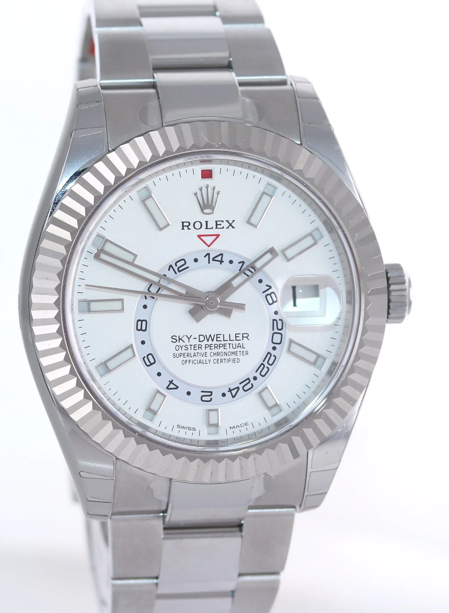 STICKERS NEW 2021 Rolex Sky-Dweller Steel White Gold Fluted Bezel 326934 Watch