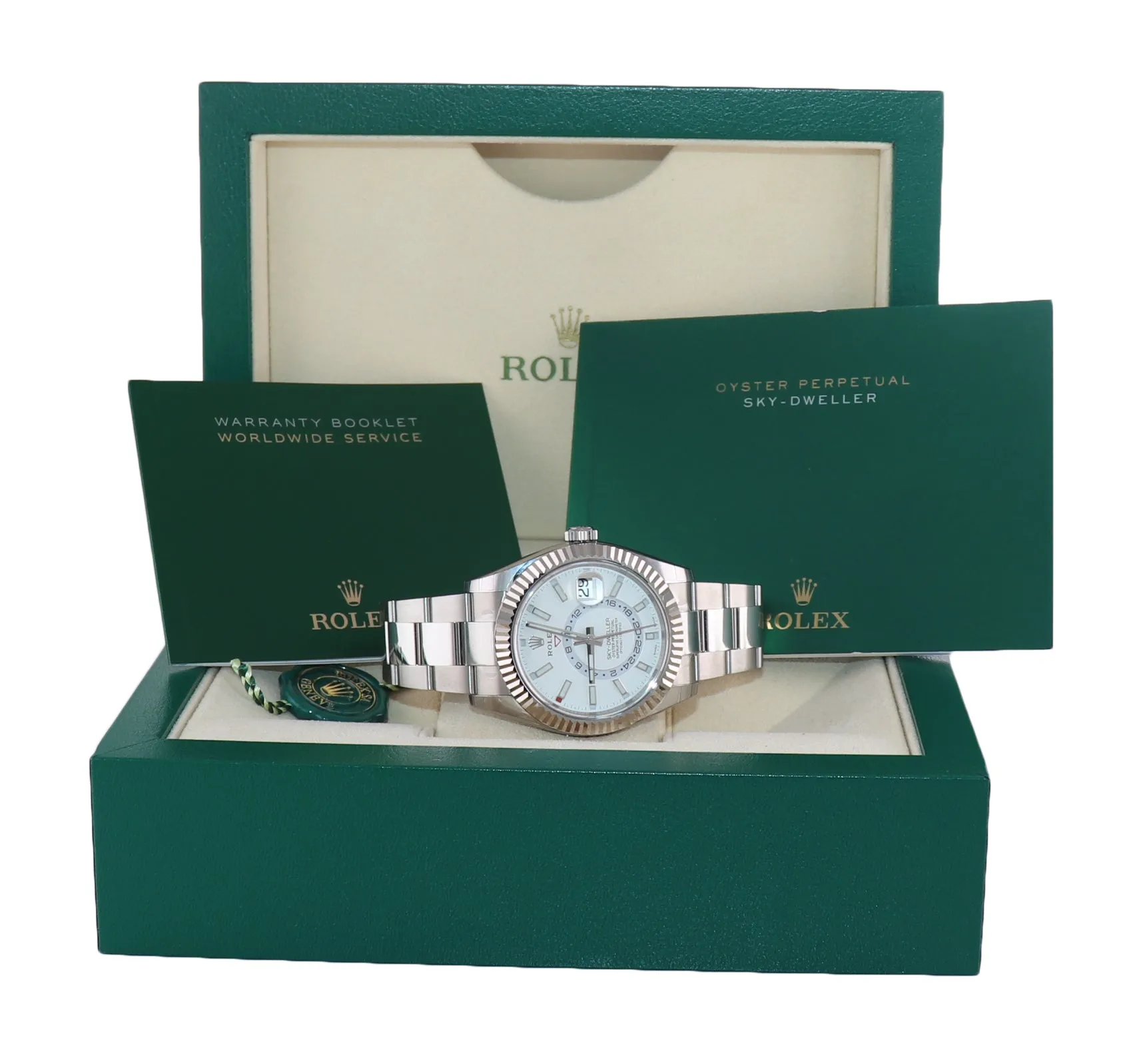 STICKERS NEW 2021 Rolex Sky-Dweller Steel White Gold Fluted Bezel 326934 Watch