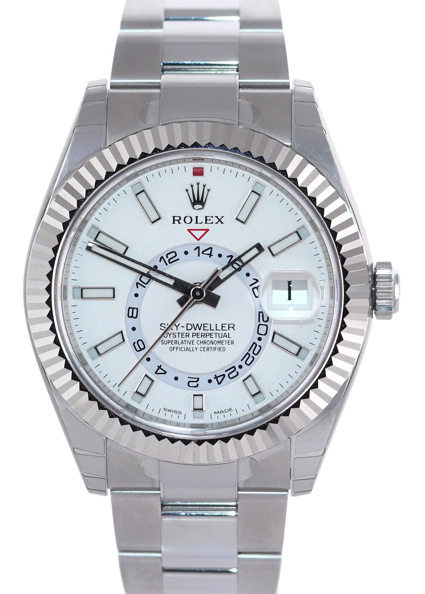 STICKERS NEW 2021 Rolex Sky-Dweller Steel White Gold Fluted Bezel 326934 Watch