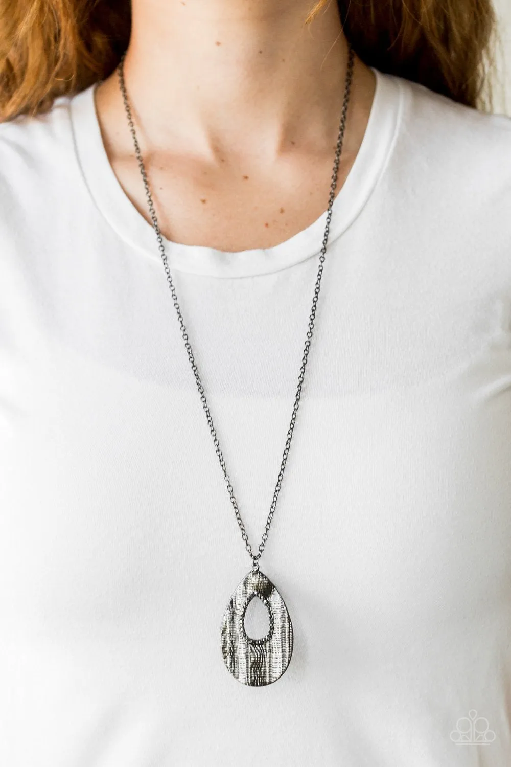 Stop, TEARDROP, and Roll Black (Gunmetal) Necklace