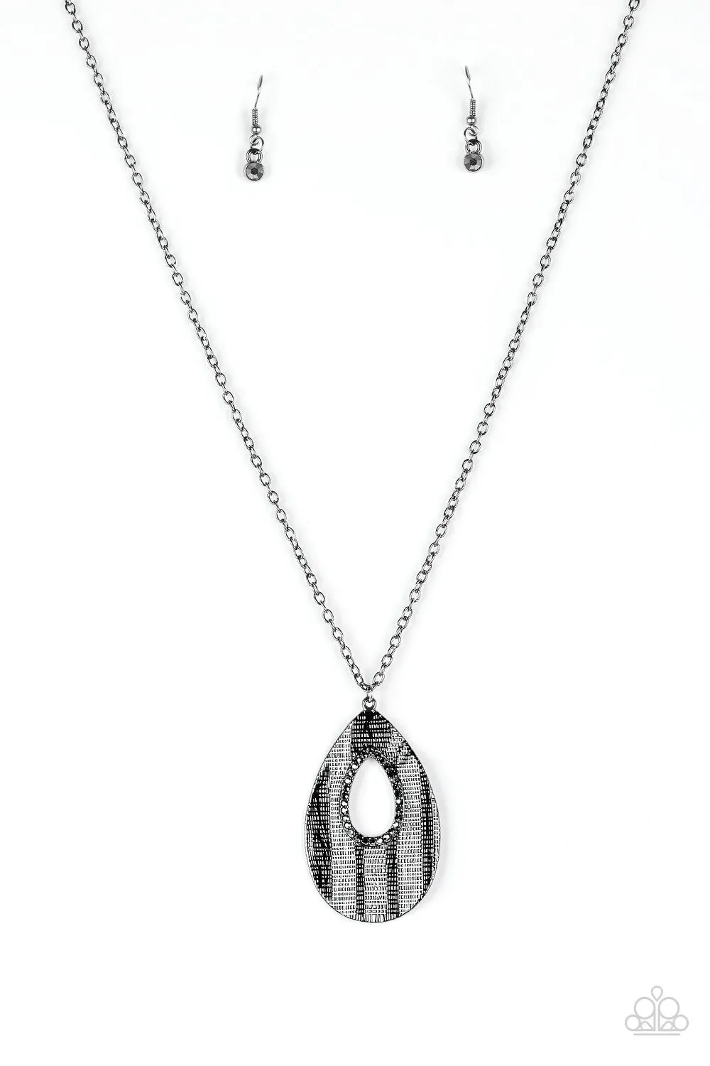 Stop, TEARDROP, and Roll Black (Gunmetal) Necklace