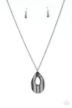 Stop, TEARDROP, and Roll Black (Gunmetal) Necklace