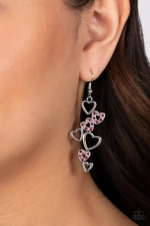 Sweetheart Serenade - Multi - Pink and Red Rhinestone Heart Paparazzi Fishhook Earrings