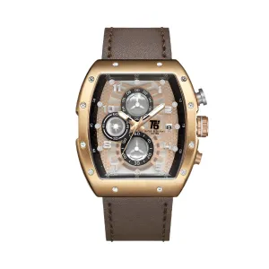 T5 Brown Leather Strap Rose Gold Dial Chronograph Quartz Watch for Gents - H3720G-B