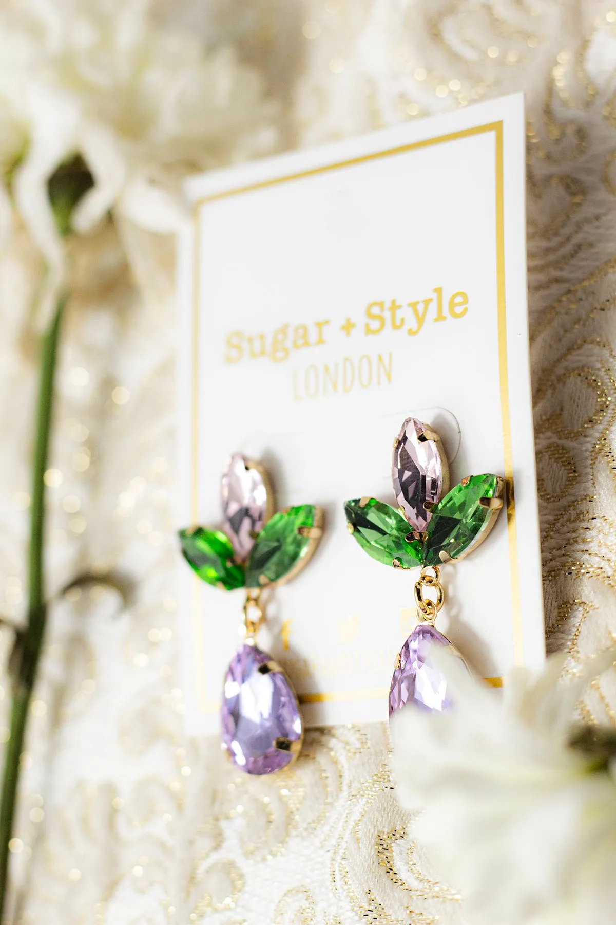 Tear Drop Gem Dangle Earrings