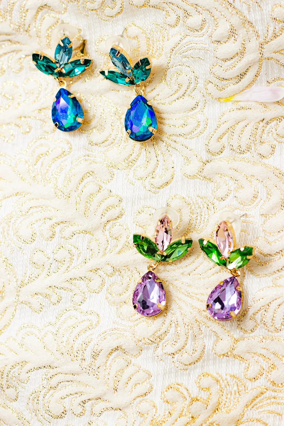 Tear Drop Gem Dangle Earrings