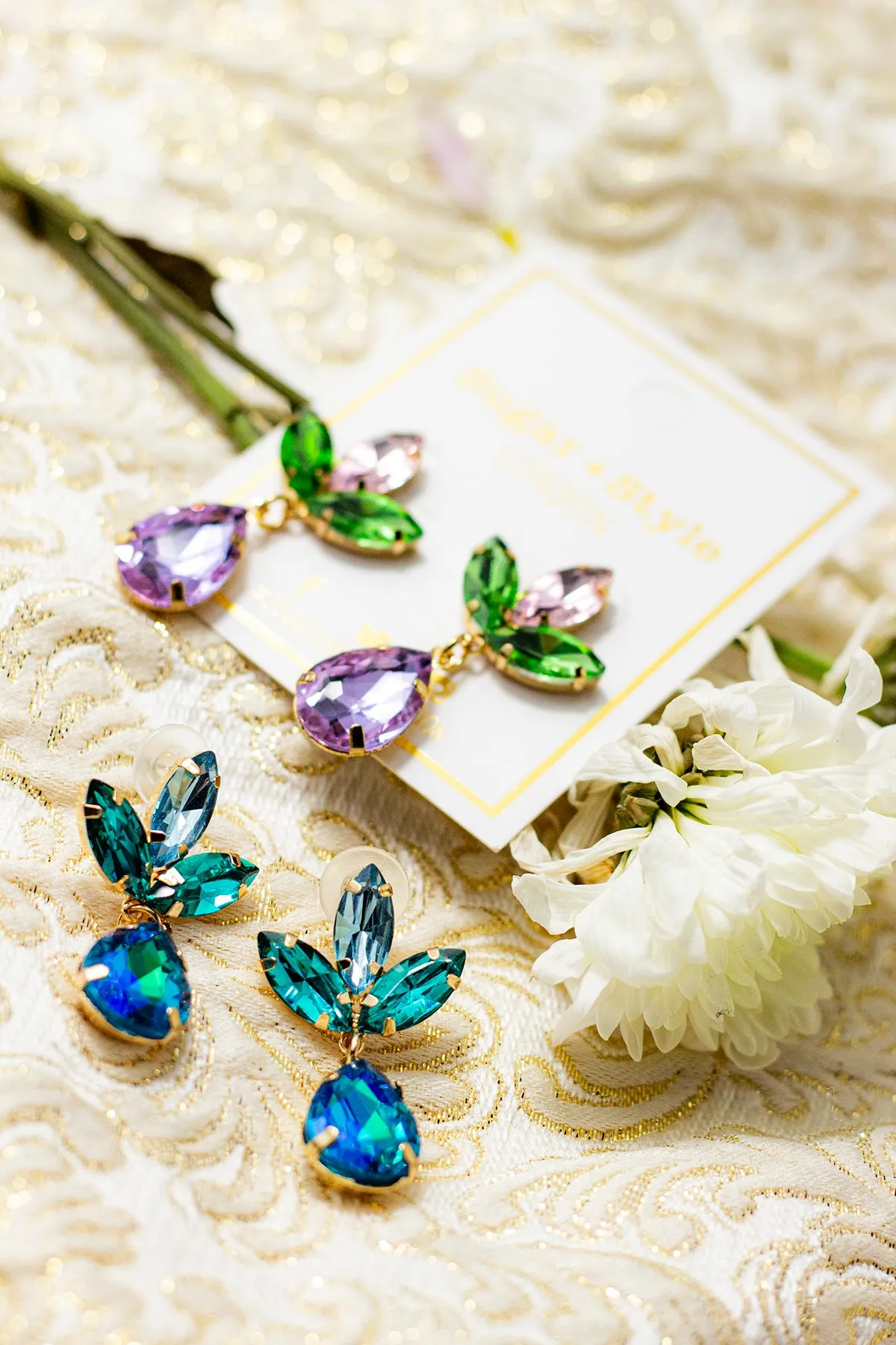 Tear Drop Gem Dangle Earrings