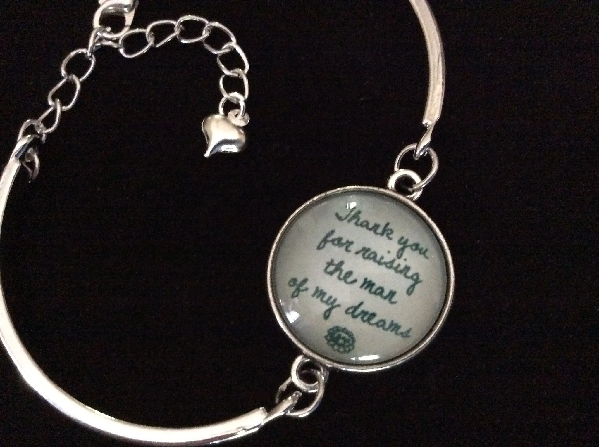Thank you for Raising The Man of My Dreams Silver Cuff Bracelet One Size Fits all Quote Trendy Gift Wedding Mother In Law