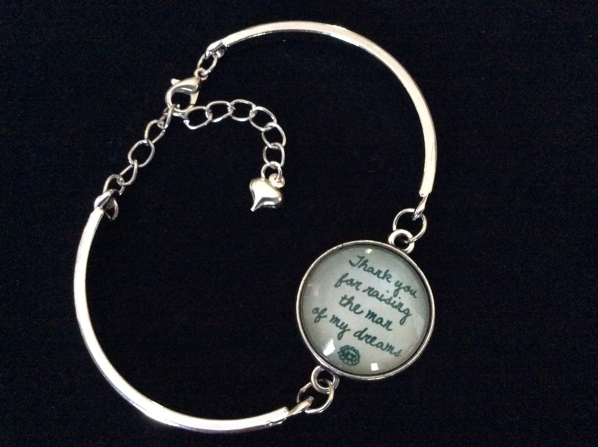 Thank you for Raising The Man of My Dreams Silver Cuff Bracelet One Size Fits all Quote Trendy Gift Wedding Mother In Law