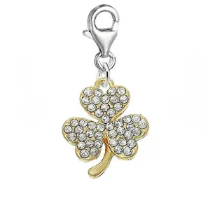 Three Leaf Clover Clip on Pendant for European Charm Jewelry w/ Lobster Clasp