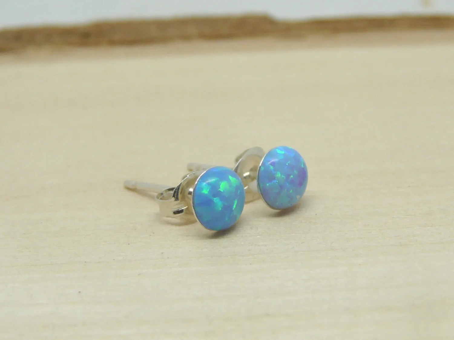 Tiny Blue Opal Stud Earrings