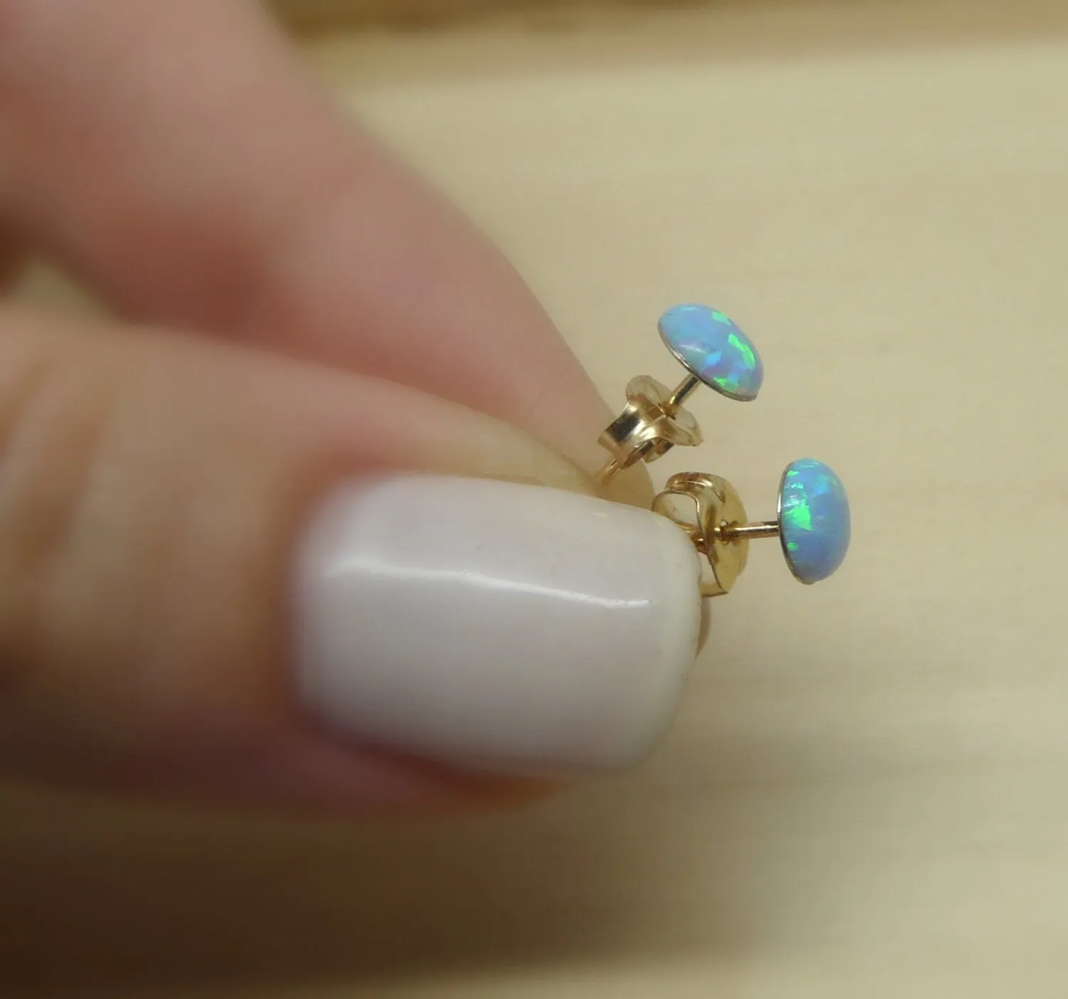 Tiny Blue Opal Stud Earrings