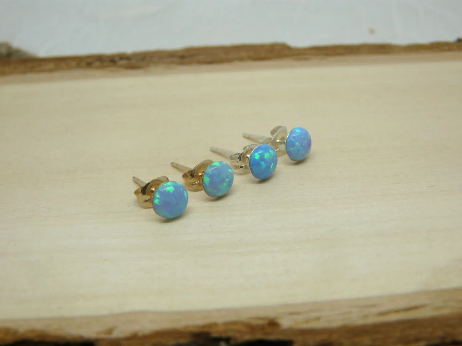 Tiny Blue Opal Stud Earrings