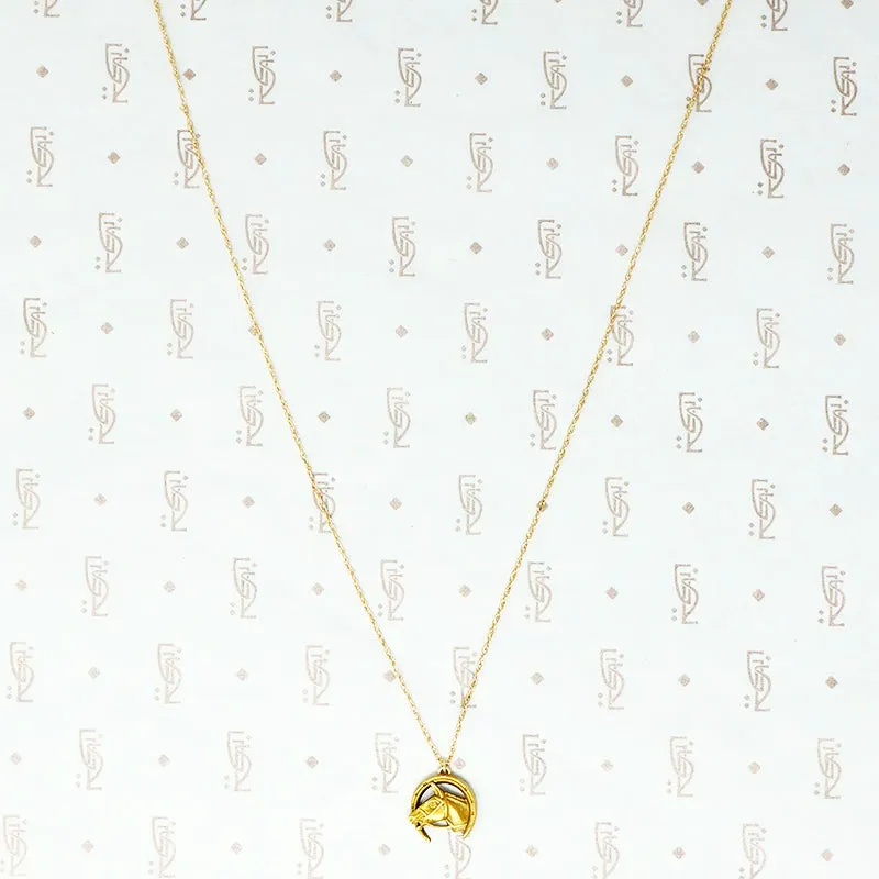 Tiny Gold Horse and Horseshoe Pendant