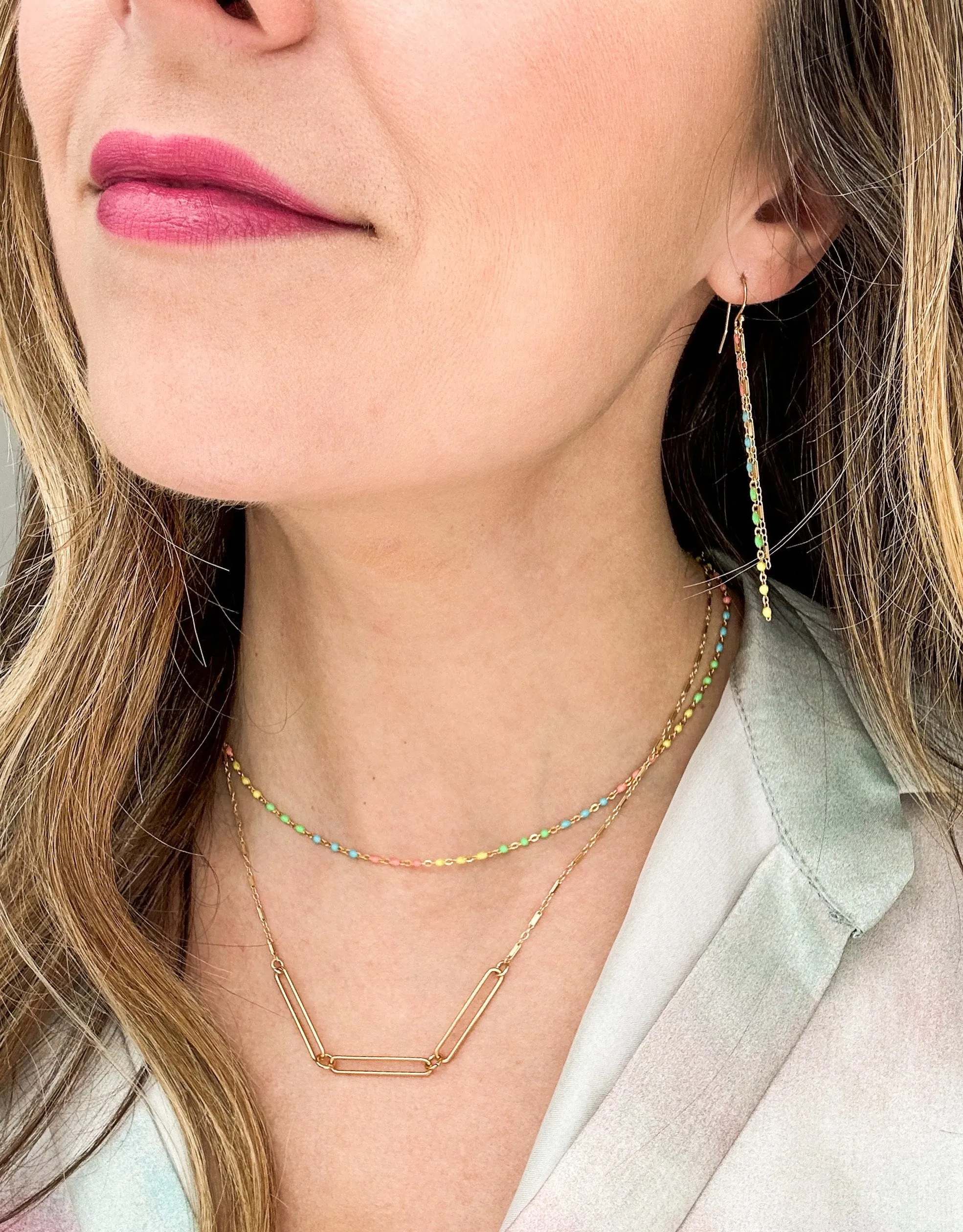 triple elongated link center necklace