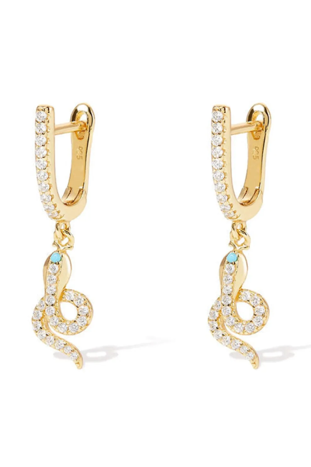 Turquoise Snake Hoop Earrings - Gold