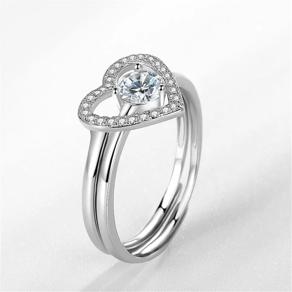 Two-Piece Crystal & Cubic Zirconia Open Heart Ring Set