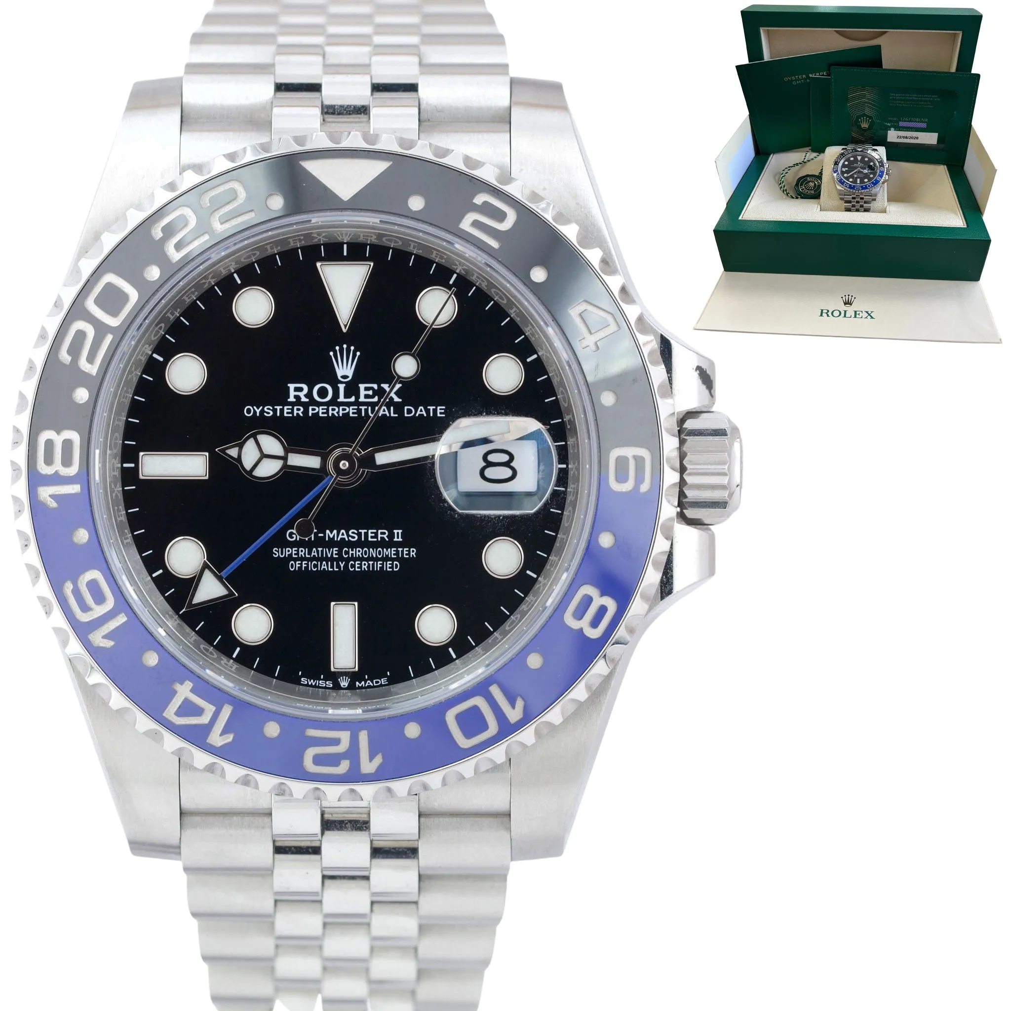 UNPOLISHED NEW CARD Rolex GMT-Master II Batman JUBILEE 40mm 126710 BLNR Watch