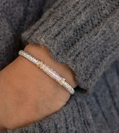 Vahan Sterling Silver & Yellow Gold Diamond Pave Short Bar Bangle Bracelet