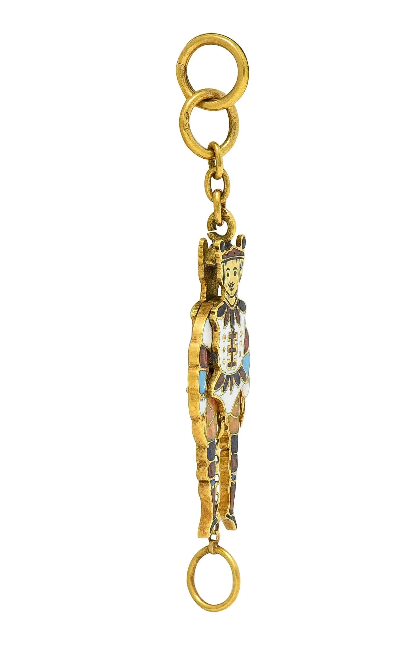 Victorian French Enamel 18 Karat Yellow Gold Jester Articulated Antique Charm
