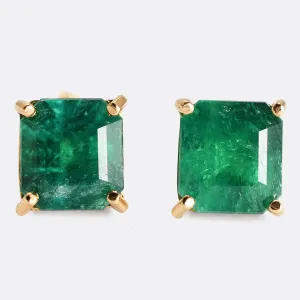 Vintage Emerald Solitaire Stud Earrings